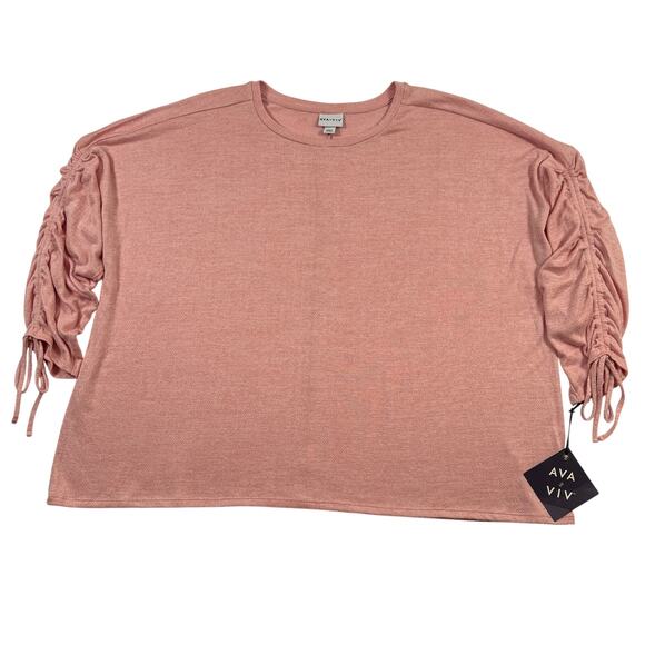 Ava & Viv Tops - Ava & Viv Peach Pink Knit Top Ruched Lace Up Sleeves Women's Plus Size 4X